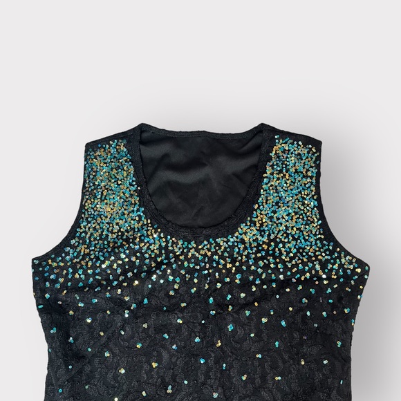 Y2K Vintage Black Lace Blue Sequin Tank Top - Picture 3 of 4
